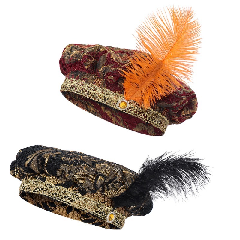 Chapeau Tudor médiéval avec plume pour hommes et femmes, Costume victorien élisabéthain de la Renaissance, Bonnet Royal, casquette à Muffin ronde pour adultes