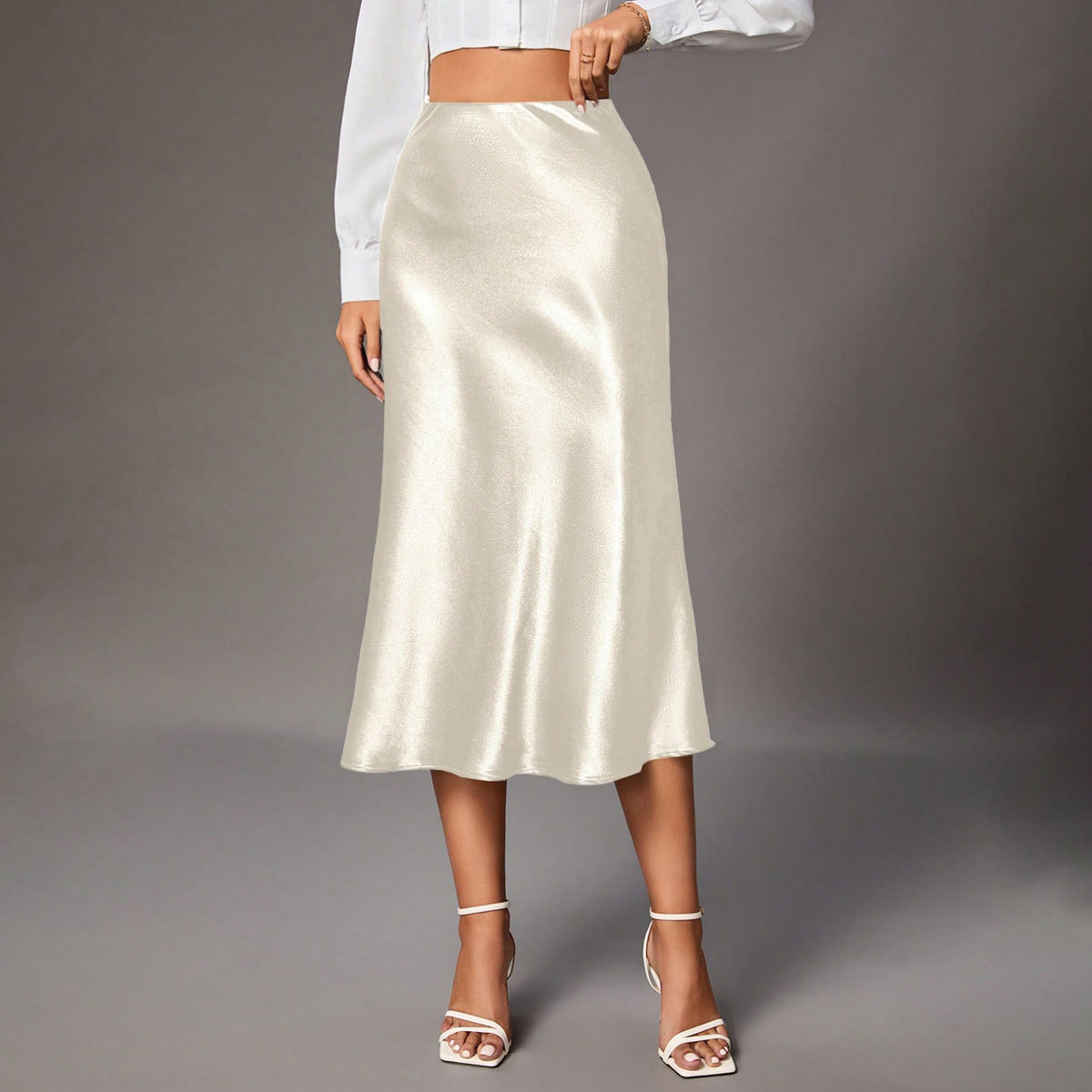 Nouvelle jupe en satin pour femme 2026, jupe haut de gamme en imitation soie, style européen et américain