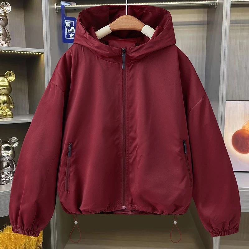 Manteau d'automne pour femmes 2026, veste à capuche, manches longues, poches zippées, coupe-vent décontracté, vestes basiques, vêtements d'extérieur, capuche à empiècements E25