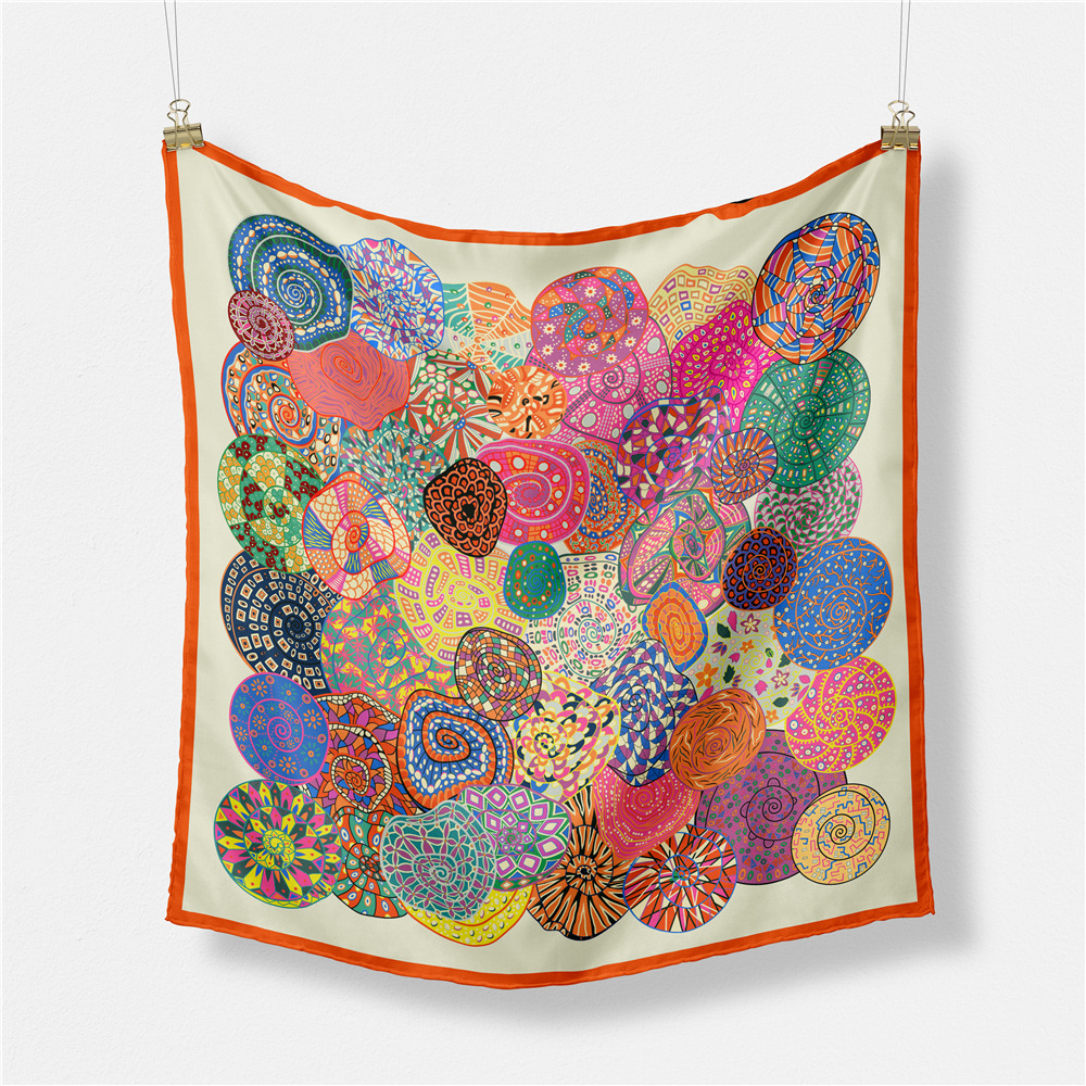 Foulard carré imprimé escargot pour femme, bandana, bande de sauna, hijab, foulard de la présidence pour dames, design de luxe, marque de mode, 53cm, 2024