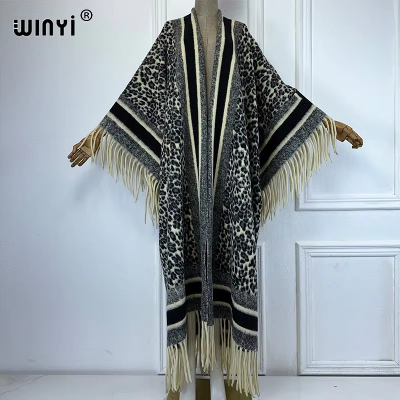 WINYI Cardigan à franges pour femme, manteau de luxe de Dubaï, manteau ample, vêtements d'extérieur d'hiver pour femme, robe longue en duvet, بالطو