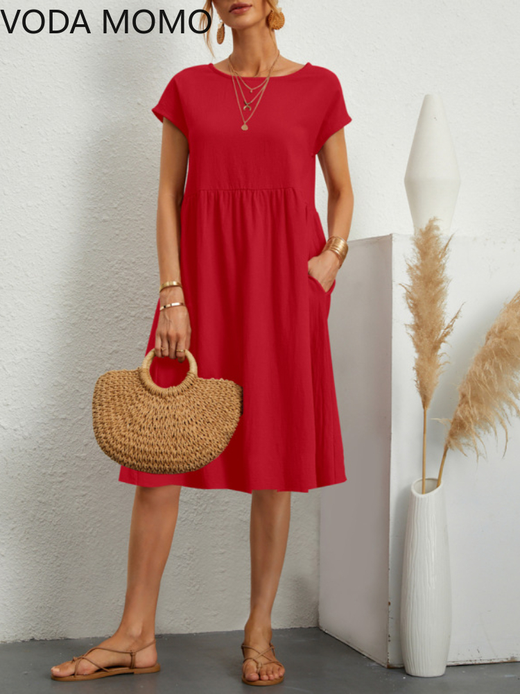 Robe mi-longue en coton pour femmes, élégante, moulante, sexy, ligne A, manches courtes, style bohème, été 2022