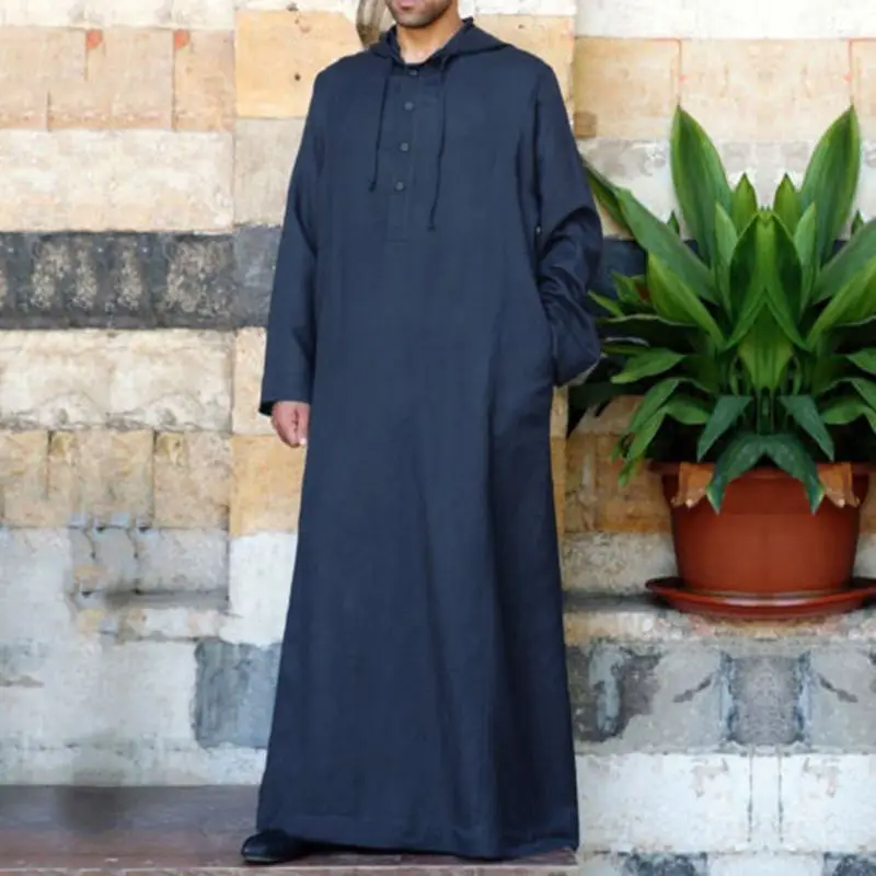 Qamis à capuche pour hommes, couleur unie, manches longues, style islamique, Kaftan, Jubba, vêtements arabes traditionnels, grandes tailles, robes – Arabie Saoudite, Dubaï