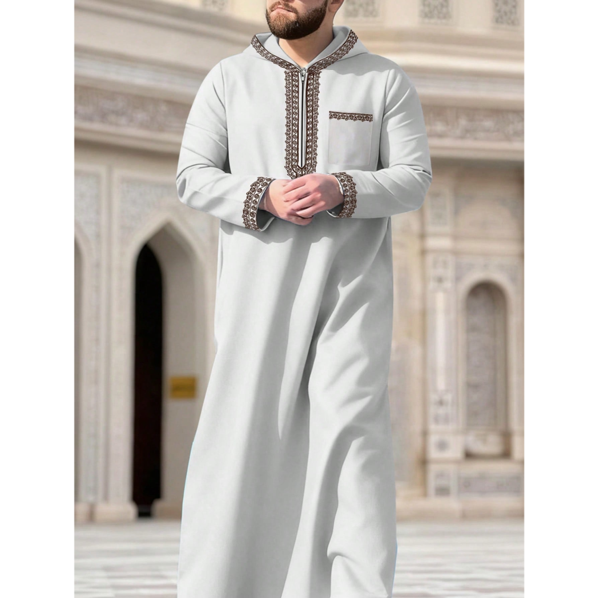 Nouvelle robe longue pour hommes musulmans, vêtements ethniques islamiques à capuche, robe longue décontractée élégante rétro pour hommes avec broderie du Moyen-Orient