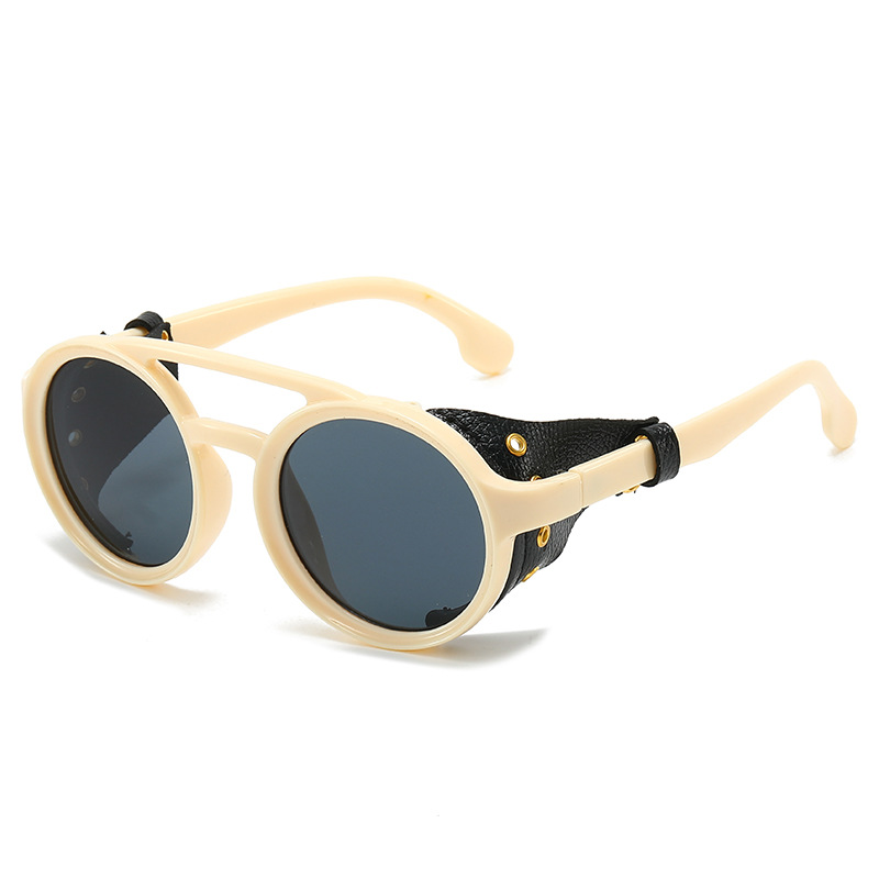 Lunettes de soleil rétro anti-UV pour hommes et femmes, lunettes rondes en cuir, lunettes vintage anti-vent, lunettes de sport d'extérieur, UV400