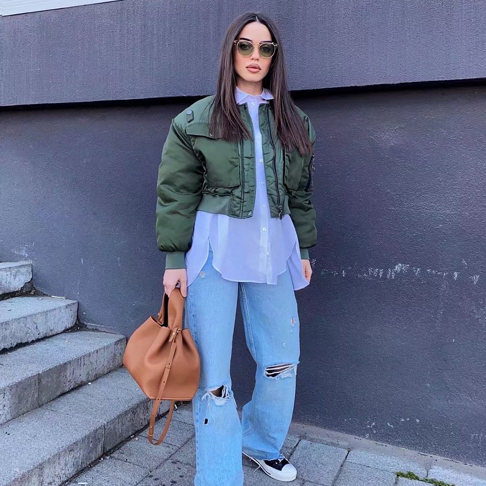 Mn-Blouson Bombardier Vert à Manches sulfpour Femme, Vêtement d'Extérieur à Fermeture Éclair, à la Mode, pour Automne et Hiver