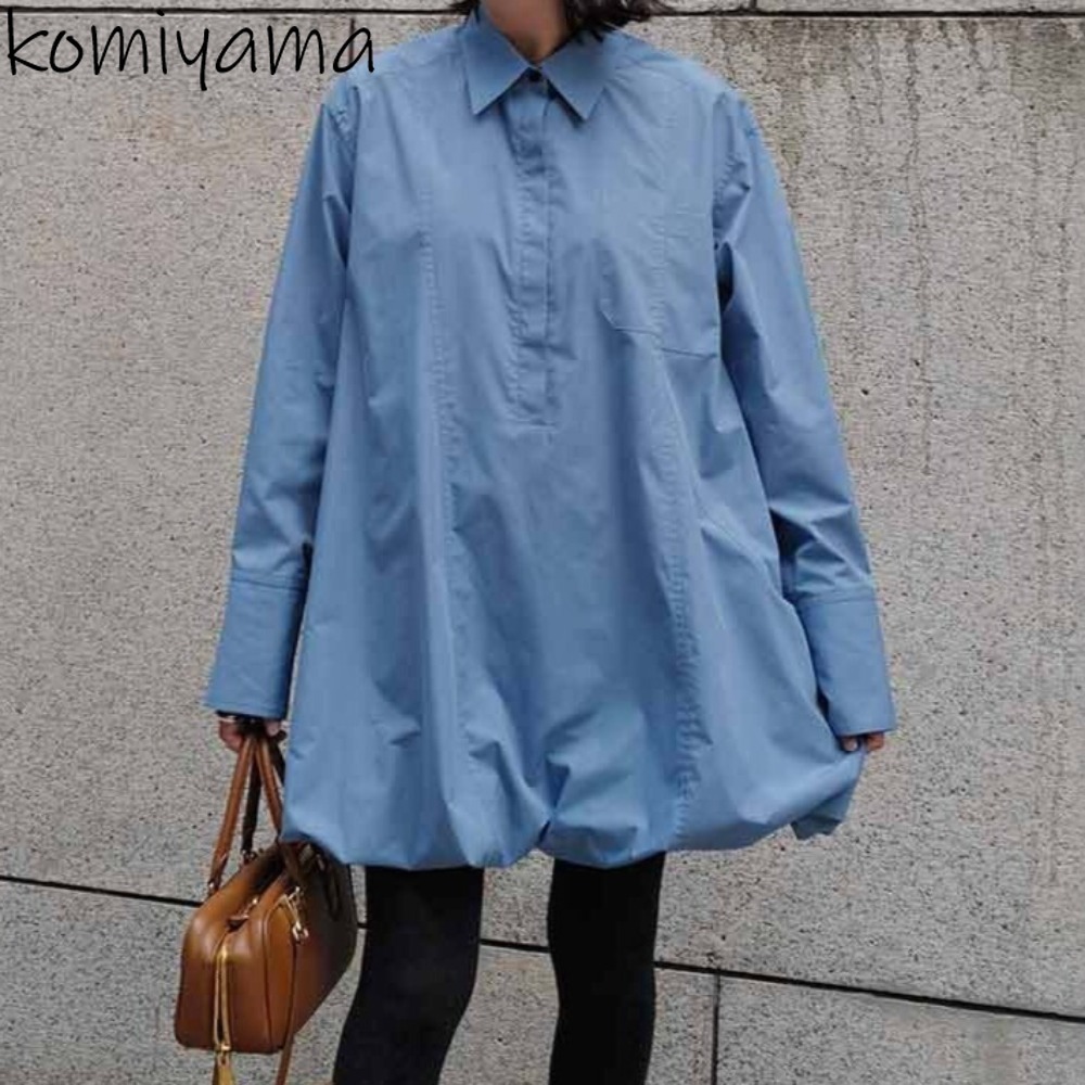 Blouse décontractée à manches longues pour femme, style japonais, coupe ample, col à revers, chemise simple, vêtement féminin