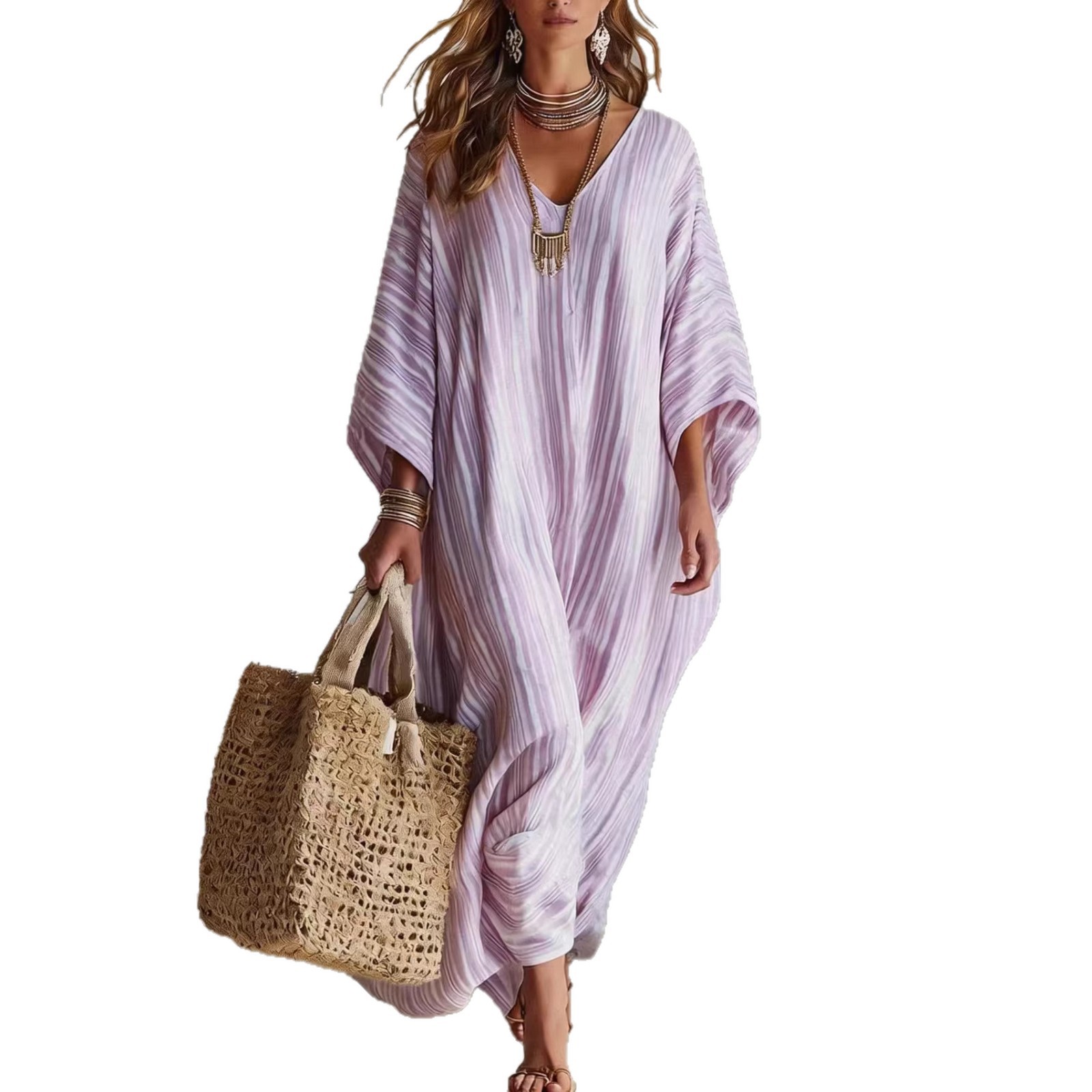Robes pour femmes rayées, nouvelle mode estivale, col en V, manches courtes, robe de soirée tendance, robes décontractées amples pour femmes