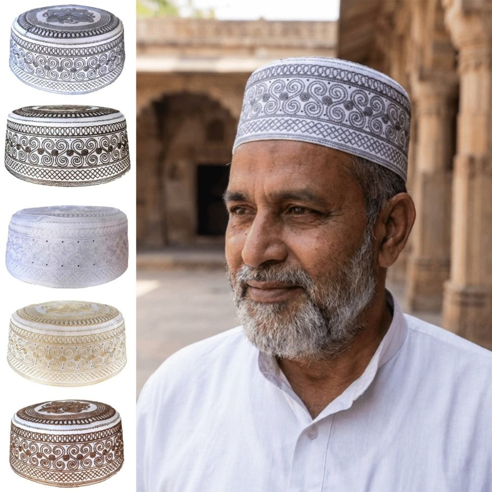 Chapeau musulman traditionnel religieux, style ethnique rond, casquette islamique plate respirante, broderie fine, chapeau juif pour la prière