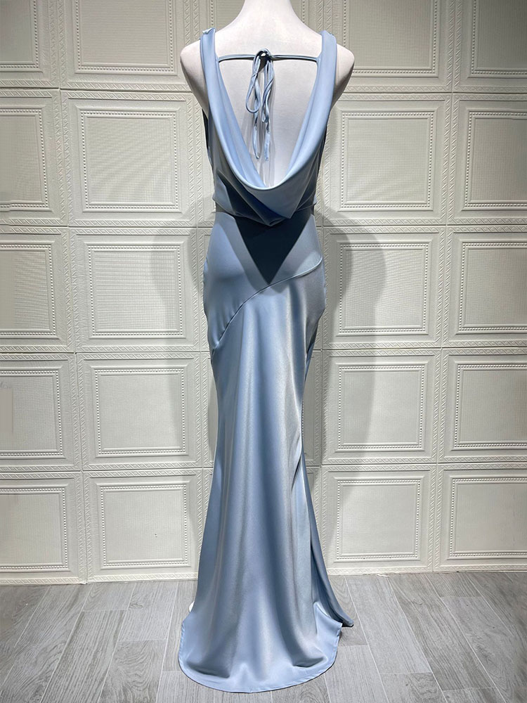GACVGA Satin élégant Maxi Robe de soirée femmes sans manches mince Robe robes Sexy moulante Club fête longues robes Vestido