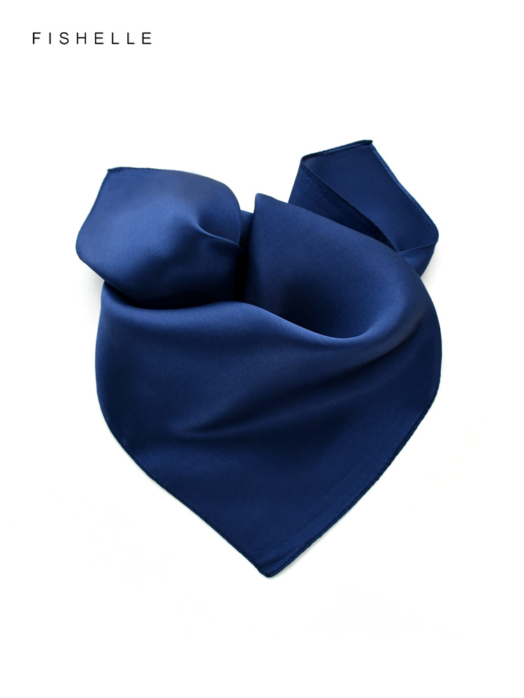 Foulard carré en soie bleu marine pour femmes, couleur unie, foulard en soie naturelle, petit hijab, col enveloppant, printemps automne