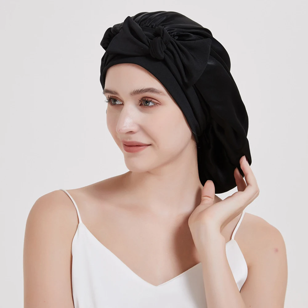 Bonnet de couchage en soie de mûrier pour femmes, cheveux bouclés, réglable, en Satin, large bande élastique, aucun dommage, soins capillaires, bonnet de nuit, 100%