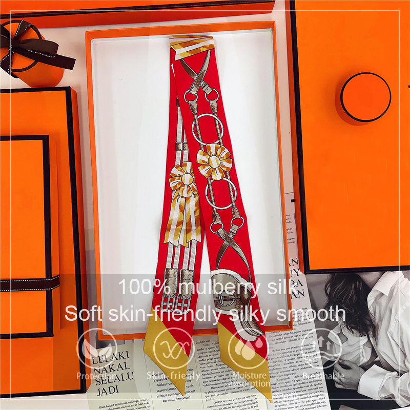 Femme maigre 100% foulard en soie de mûrier pour bande de cheveux ruban de soie petit foulards de cou sac poignée ruban écharpe foulard dames cravate