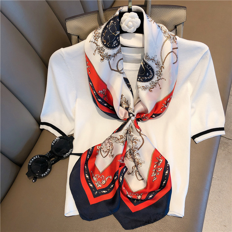 Foulard de luxe en soie imitée pour Femme, grand châle imprimé, écharpe carrée, Bandana, 90x90cm