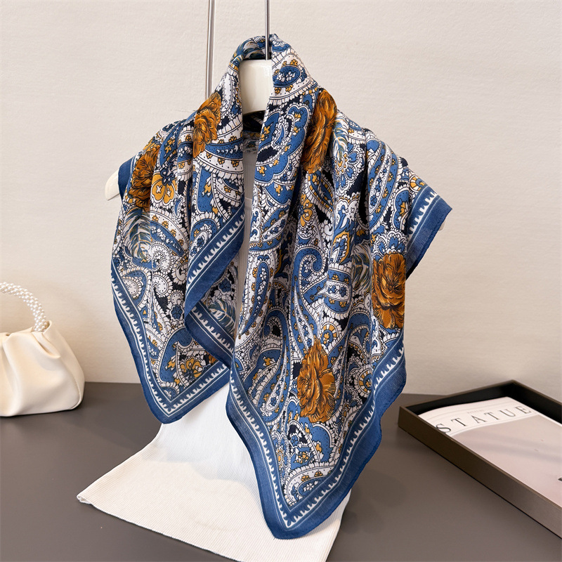 Foulard carré doux pour femmes, 65x65cm, décoration de luxe, imprimé Paisley, sensation de coton, Foulard chaud, Bandana, cravate de cou