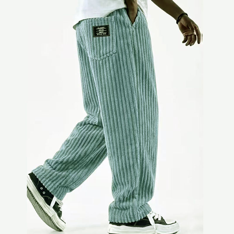 Pantalons décontractés pour hommes, pantalons en velours côtelé, coupe ample, vintage, pantalons baggy, pantalons de survêtement droits, taille élastique, cordon de serrage, streetwear de plein air