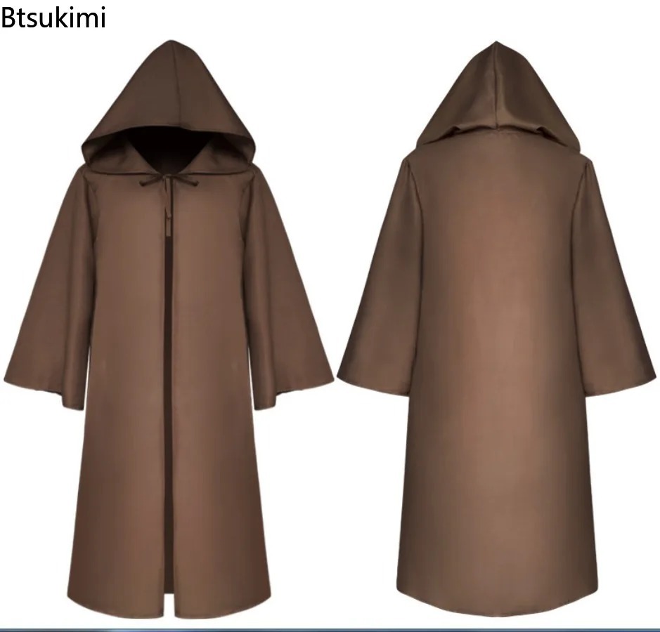Robe à capuche médiévale pour enfants et adultes, Robe de prêtre moine pour garçon, Costume de Cosplay d'halloween, Cape noire et blanche, tunique de magicien pour hommes, nouvelle collection