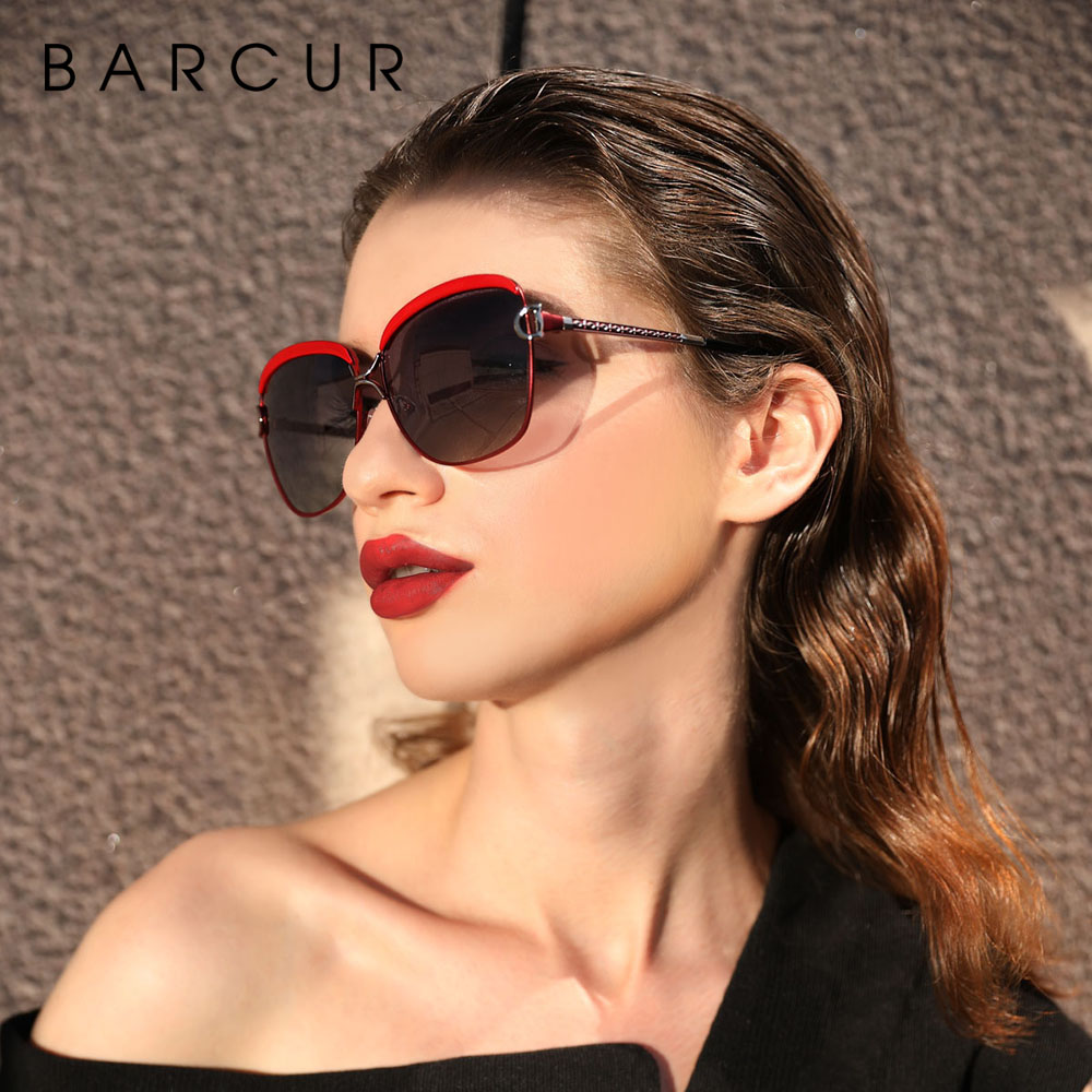 BARCUR polarisé dames lunettes de soleil femmes dégradé lentille ronde lunettes de soleil carré de luxe marque lunette de soleil femme