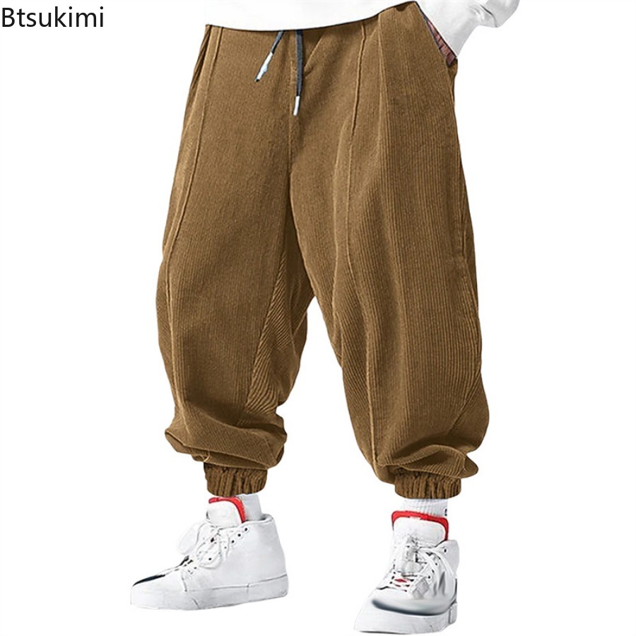 Pantalon en velours côtelé pour homme 2026 – Tendance décontractée, avec cordon de serrage, longueur cheville, coupe ample, style Harem, pantalon de survêtement, jogger