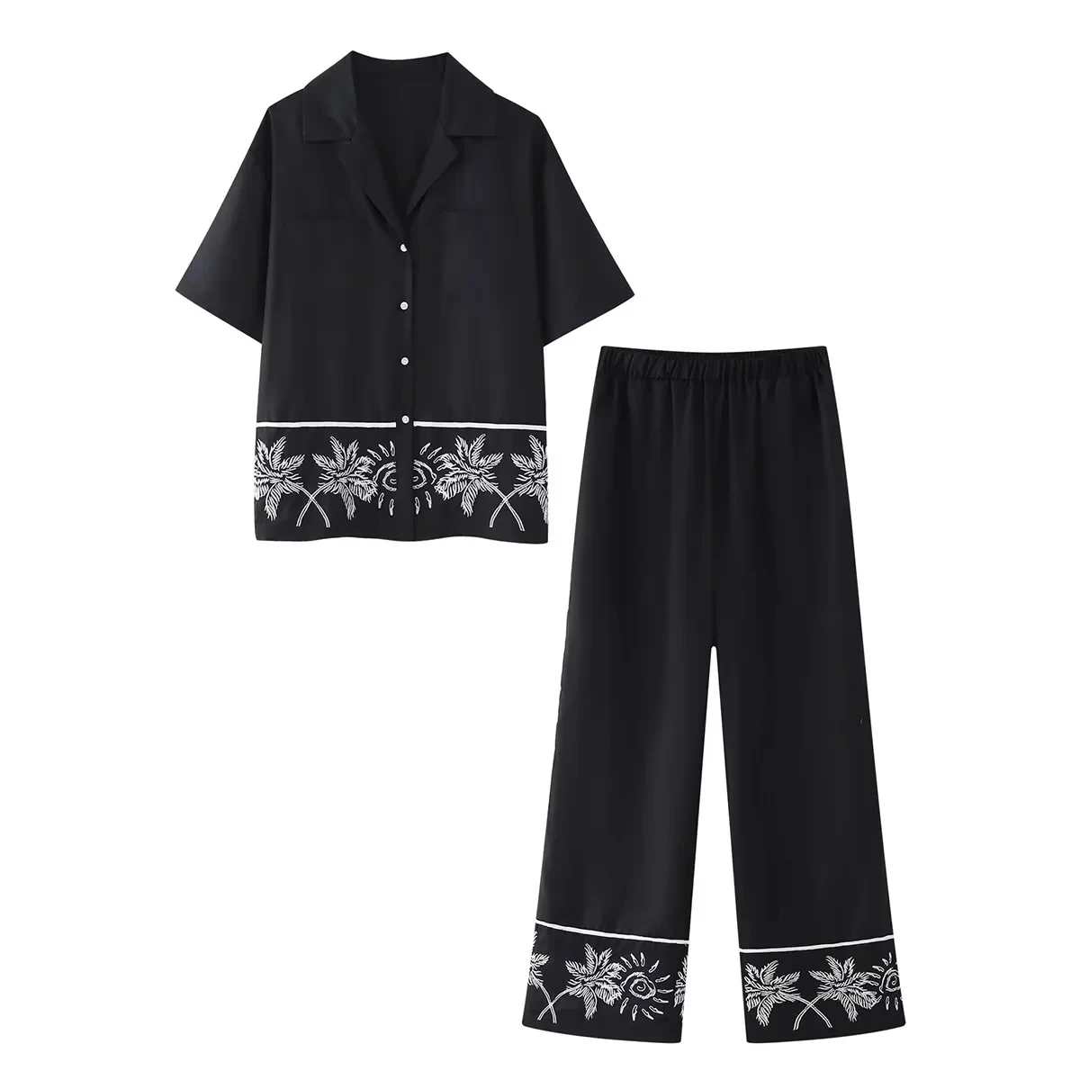 Ensembles d'été pour femmes, nouvelle chemise décontractée à revers, simple boutonnage, manches courtes + pantalon droit taille haute élastique, ensembles 2 pièces pour femmes