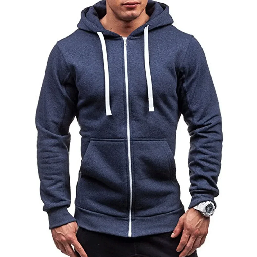 Sweat-shirt décontracté à capuche avec fermeture éclair pour homme, Cardigan de couleur unie, vestes à capuche, printemps-automne