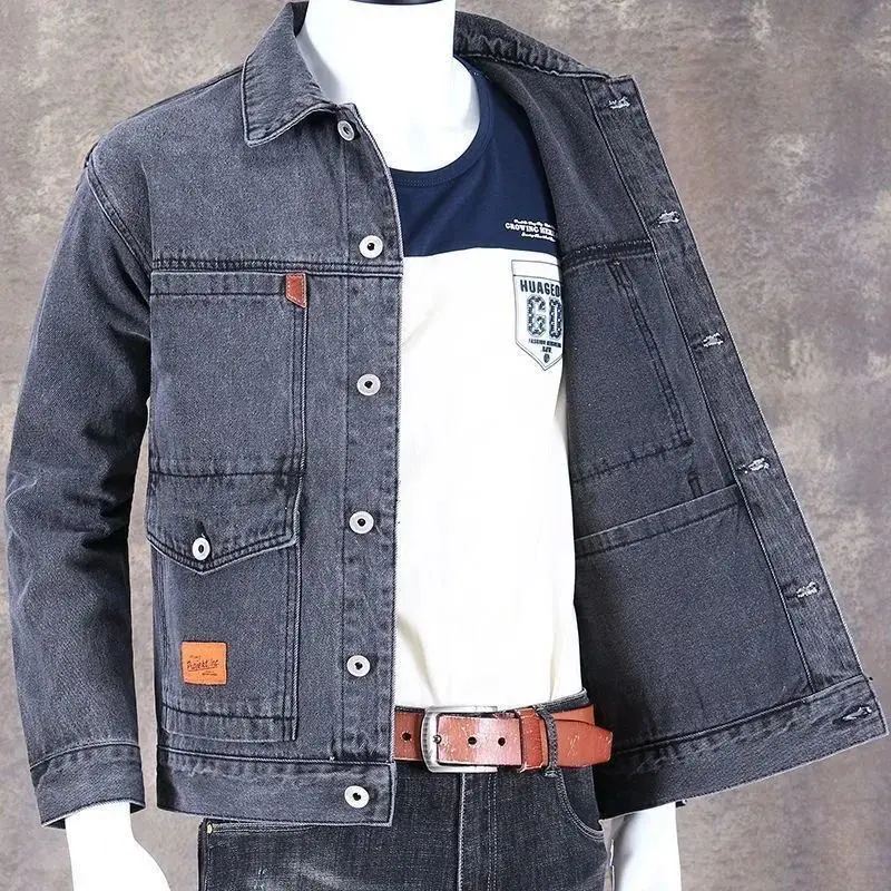 Veste en jean à bouton bleu pour homme, une pièce de tissu, prix bon marché, cowgirl à bas prix, automne, nouveau, Y2K, taille L
