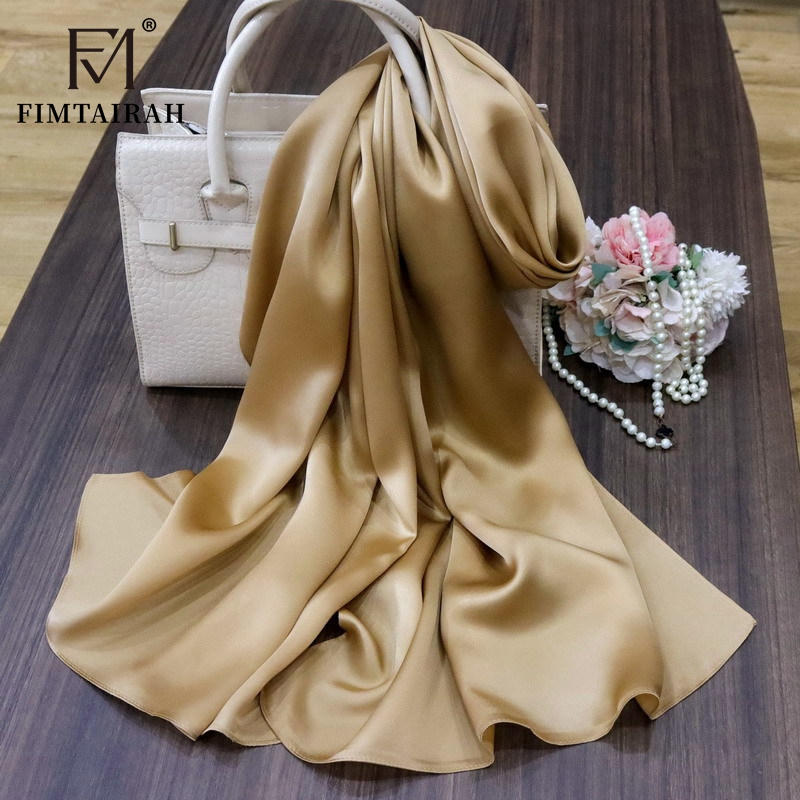 Fimtairah couleur unie Pure soie crêpe Satin longue écharpe pour les femmes élégant printemps automne longue écharpe en soie épaissir 18mm