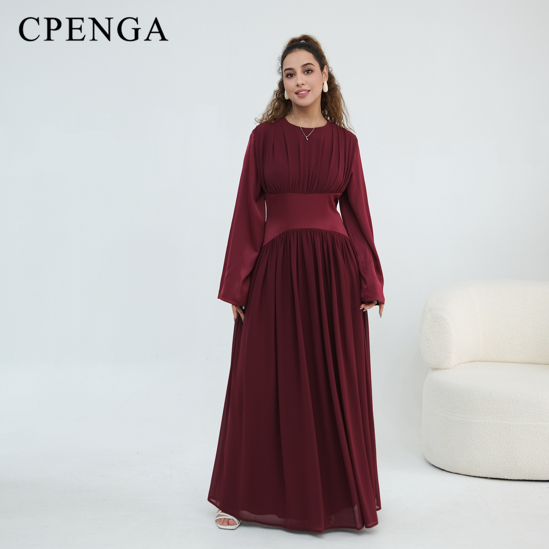 Abaya Kaftan de Luxe de Dubaï pour Femme, Robe de Soirée et de Mariage Modeste à 2 Couches en Mousseline Plissée à Manches Longues avec Corset et Taille Lacée