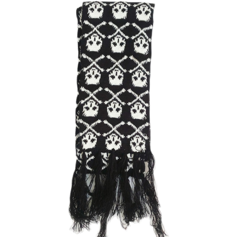 Écharpe Hip Hop unisexe pour femmes et hommes, marque de luxe, châle tricoté, chaud d'hiver, Design tête de mort, longue frange enveloppante