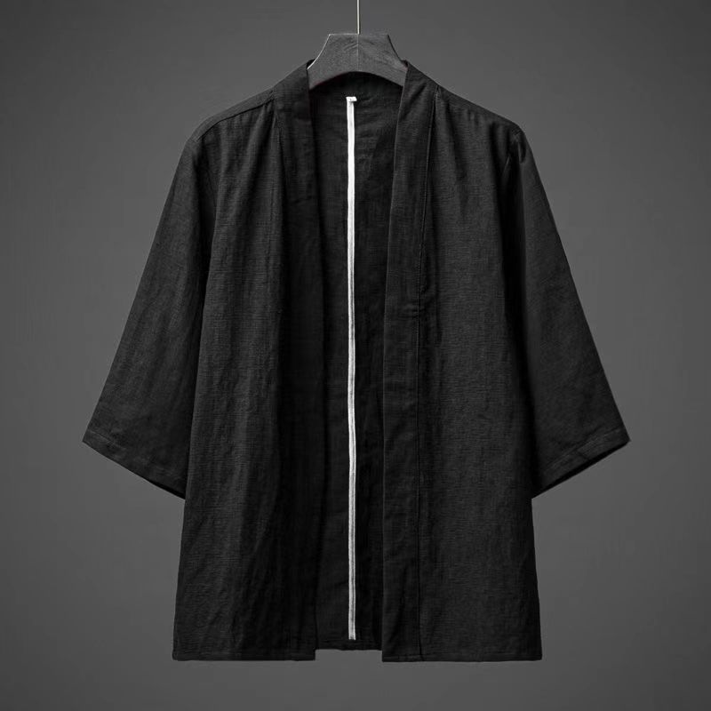 Peignoir en coton et lin pour hommes, cardigan kimono, vêtements asiatiques fins, style japonais, entrée