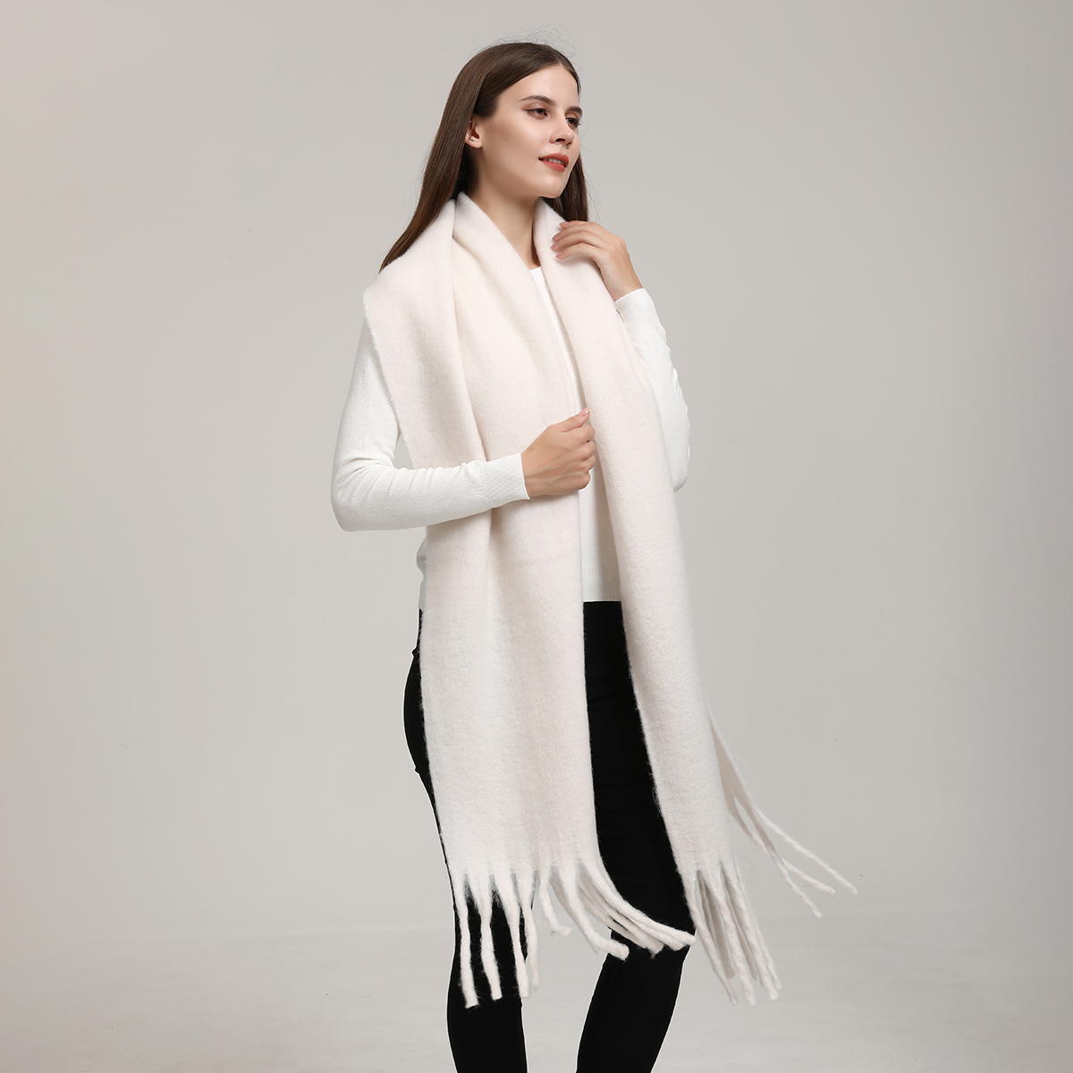 Écharpe d'hiver en cachemire pour femmes, couverture Pashmina chaude et solide, châle épais et doux avec pompon, Poncho Long 245x40cm