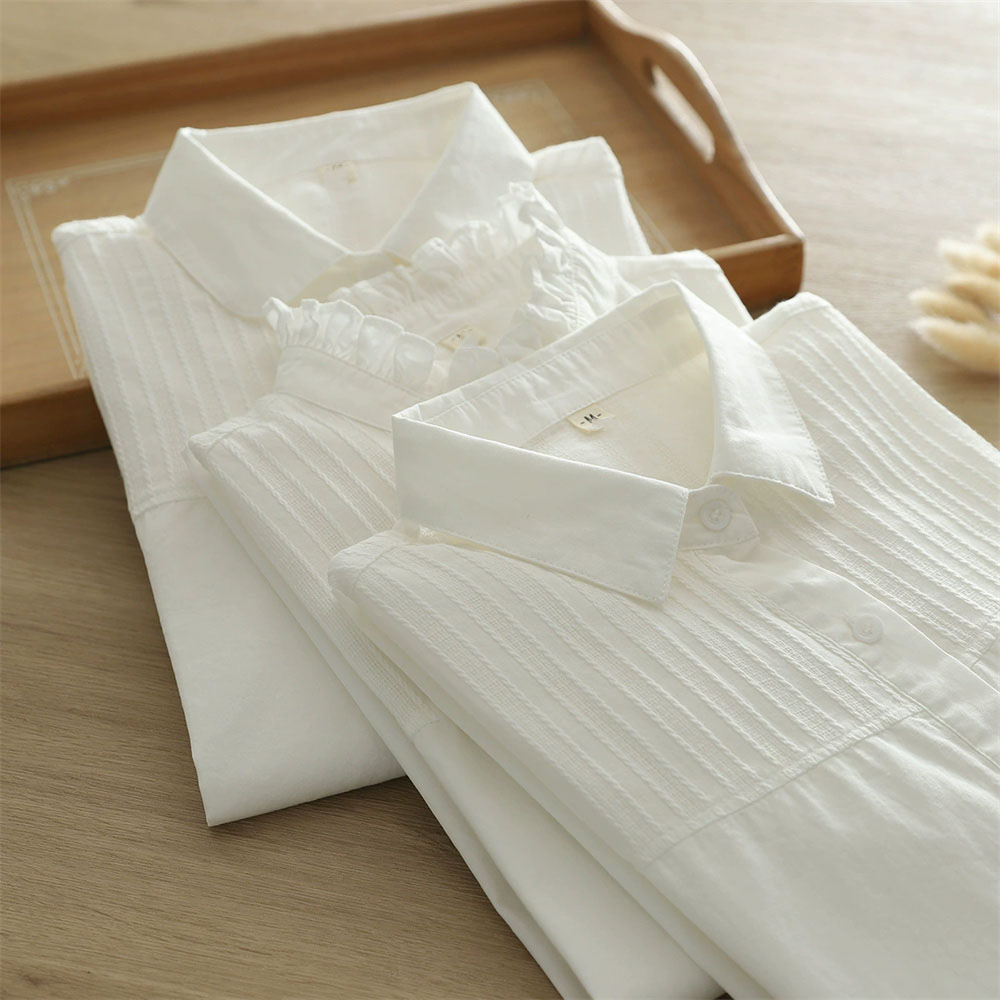 Chemisiers blancs en dentelle et patchwork pour femmes, hauts courts coréens à taille cintrée, chemise élégante à manches longues, nouvelle chemise pour femme