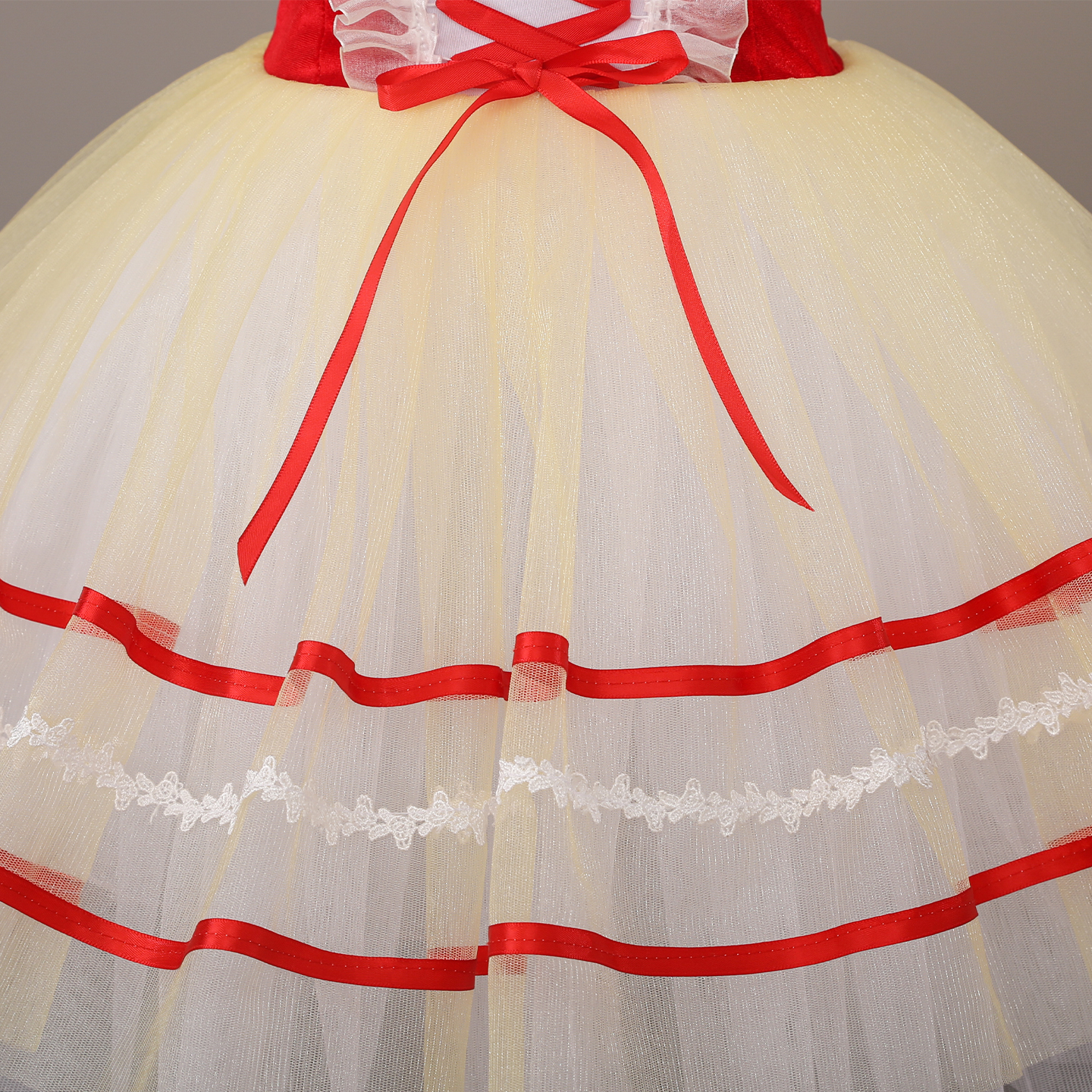 Robe de tutu de ballet professionnelle, jupe en tulle gaze coupe trapèze, rouge et blanc, manches bouffantes, nœud, costume de danse pour scène de princesse fée