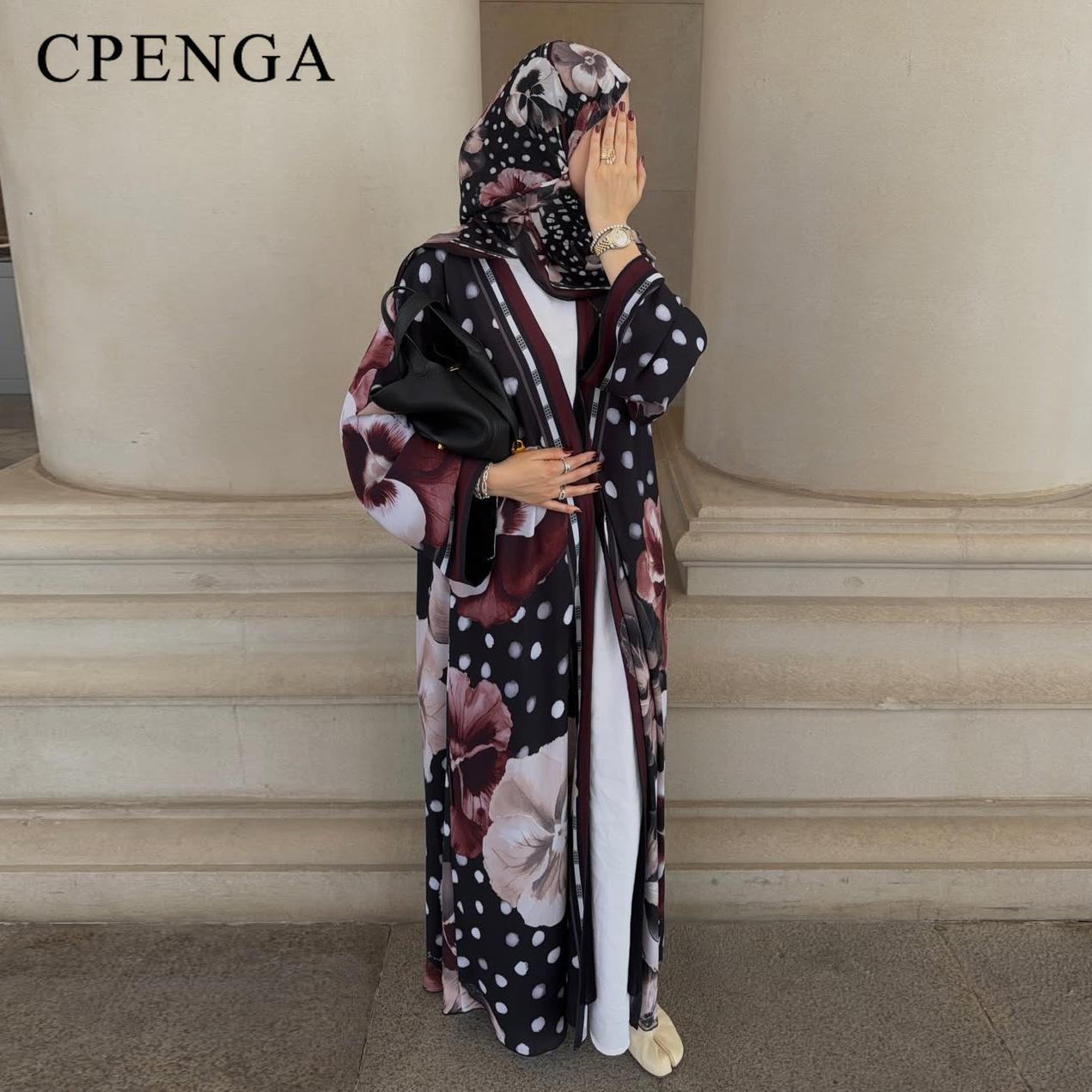 Abaya Hijab deux pièces à imprimé floral et pois pour l'été 2026, tenue de fête du Ramadan pour femmes musulmanes, robe kaftan islamique turque