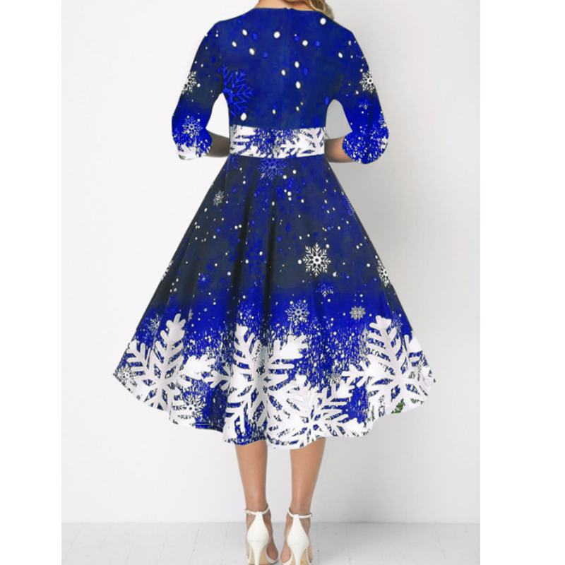 Robes de noël d'hiver pour femmes, Vintage, balançoire, élégante, demi-manches, décontractée, imprimée, Robe de soirée
