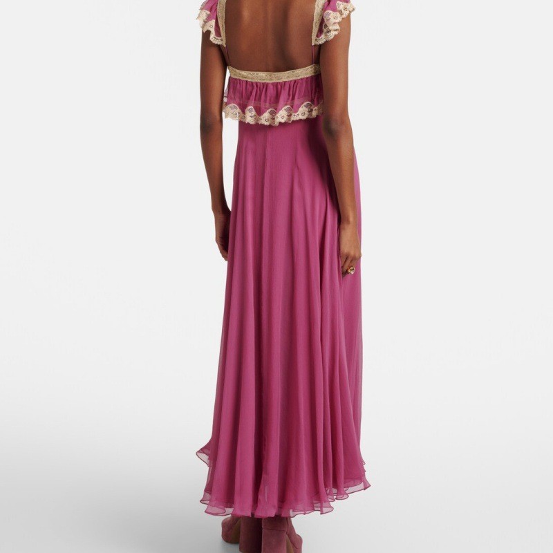 Robe d'été pour femme, robe midi en dentelle, robe d'été sans manches, robe à bretelles spaghetti, robe dos nu, coupe ajustée, rose mauve