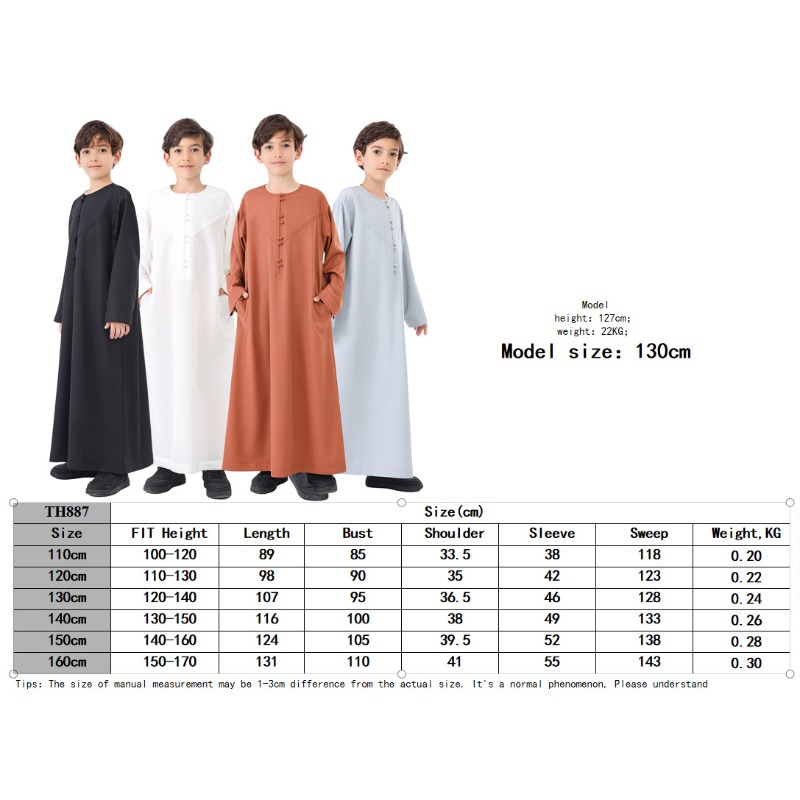 Robe longue pour garçons arabes, avec poches latérales, boutons sur le devant, pour adolescents, enfants, Jubba Thobe Hui, ethnique, dubaï, Qatar, prière, caftan marocain