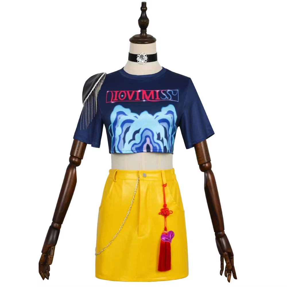 Ensemble de vêtements de cosplay pour femmes, t-shirt, gants, jupe, pendentif, tenue uniforme, costume de fête d'Halloween, carnaval