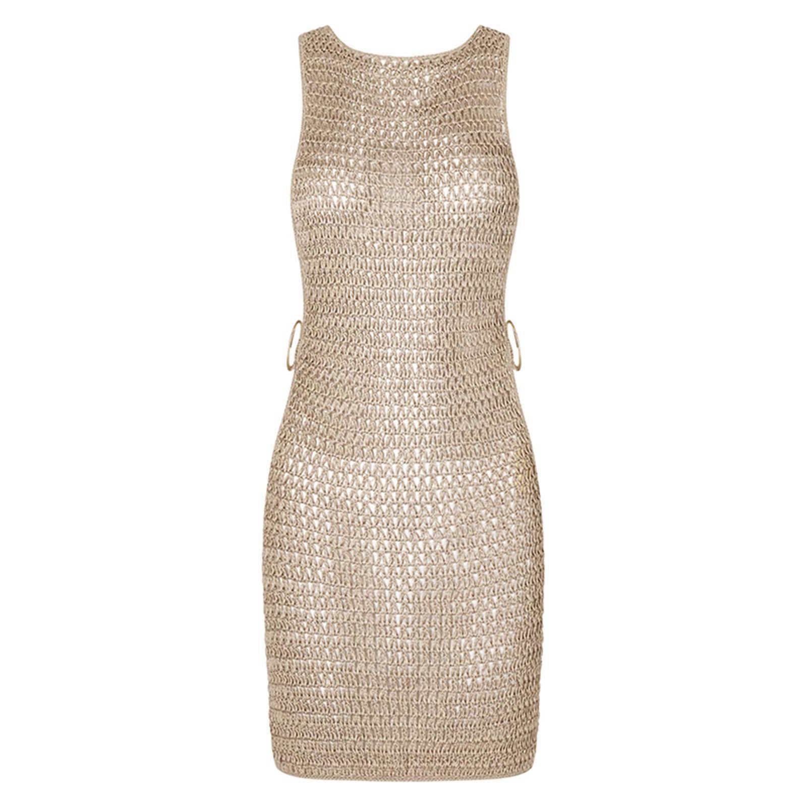 2025 Sexy découpé Crochet tricoté robe de plage femme été dos nu tunique plage couverture Ups robe courte vêtements de plage femmes maillot de bain