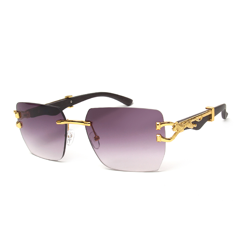 Lunettes de soleil d'extérieur à monture léopard carrée sans bords pour hommes et femmes, dégradé de styliste, mode Vintage, lunettes de luxe