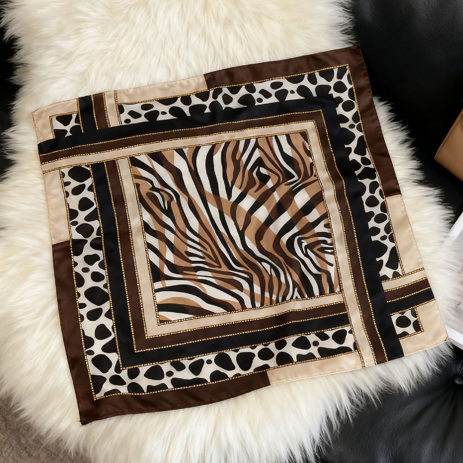 Foulard carré en soie 70x70cm pour femme, design de luxe, châle en satin, imprimé zèbre, bandana, petit foulard de cou, hijab, foulards pour cheveux