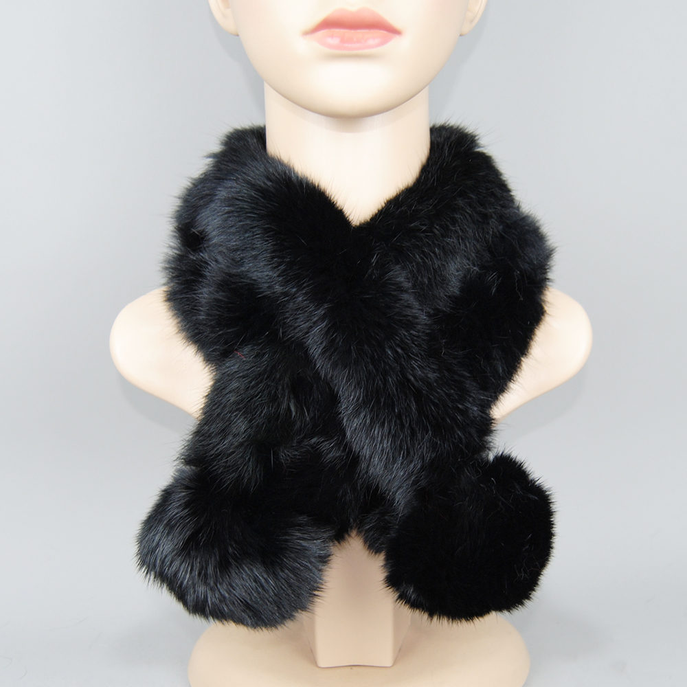 Nouvelle Écharpe Chaude d'Hiver 2026 pour Femme en Véritable Fourrure de Lapin avec Pompon, Épaisse et Décontractée, Foulard Tendance en Fourrure Authentique pour Dames, Cache-Cou