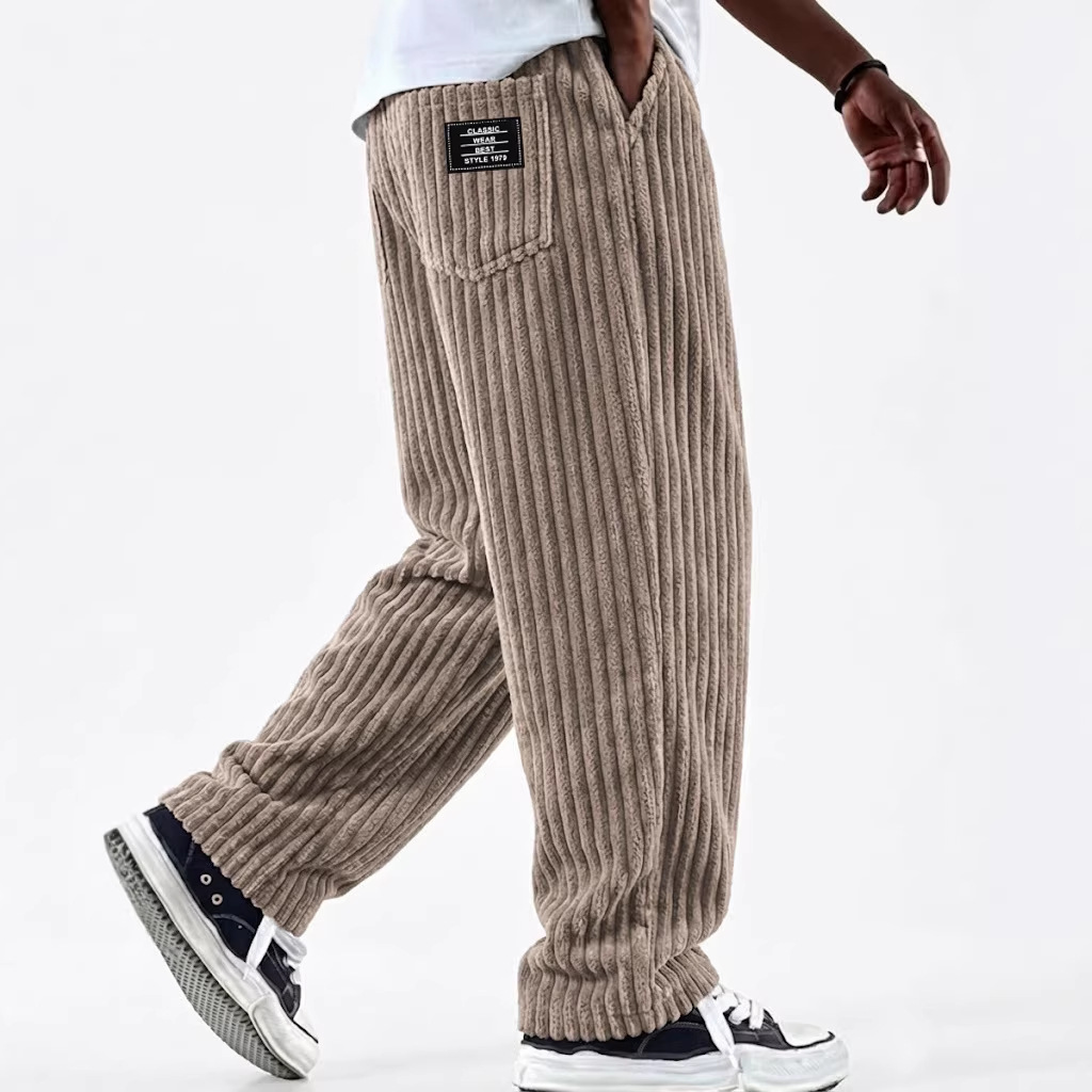 Pantalon décontracté côtelé de couleur unie pour hommes, nouvelle mode, confortable, ample, polyvalent, tendance, minimaliste, streetwear de haute qualité