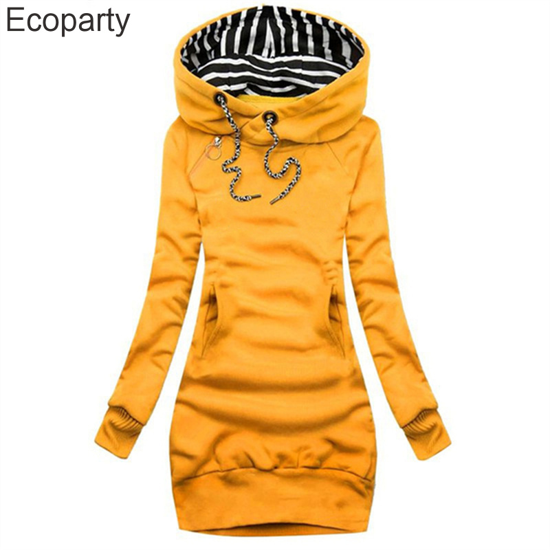 Robe sweat à capuche monochromatique à manches longues, robe sweat-shirt, pull à capuche mince, cordon de serrage de proximité, décontracté
