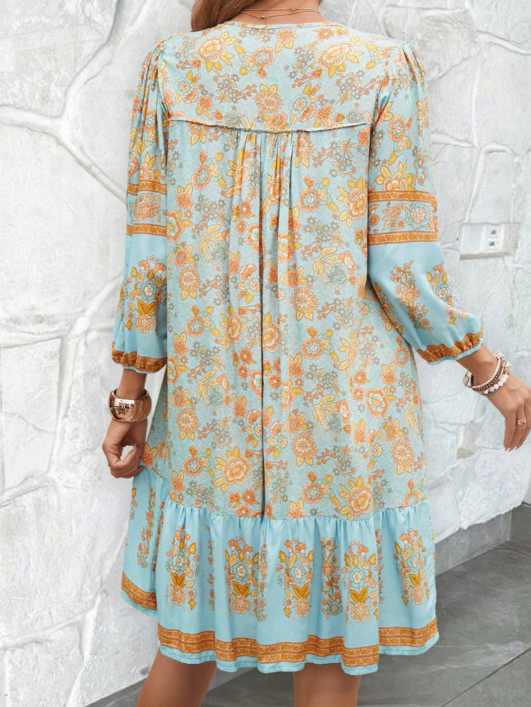 Canwelégiti- Robe imprimée bohème pour femme, col en V, chic, courte, adt fit, viscose, robes de vacances, hippicopter, robe éducative