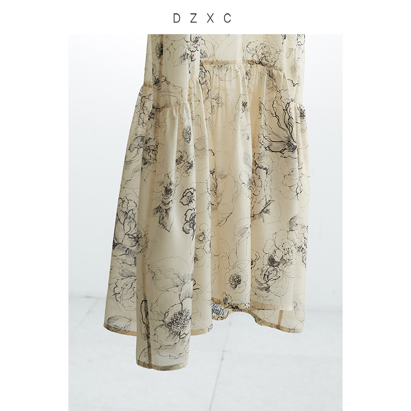 Jupe en soie~Robe en soie de mûrier, jupe longue à motif floral, vêtements d'été pour femmes