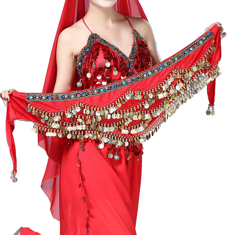 Écharpe de hanche de cadérines arabes pour la danse du ventre, enveloppe de velours de danse du ventre, pièce de monnaie de grande taille, ceinture à paillettes pour le ventre, triangulaire de chaîne audio en ylène