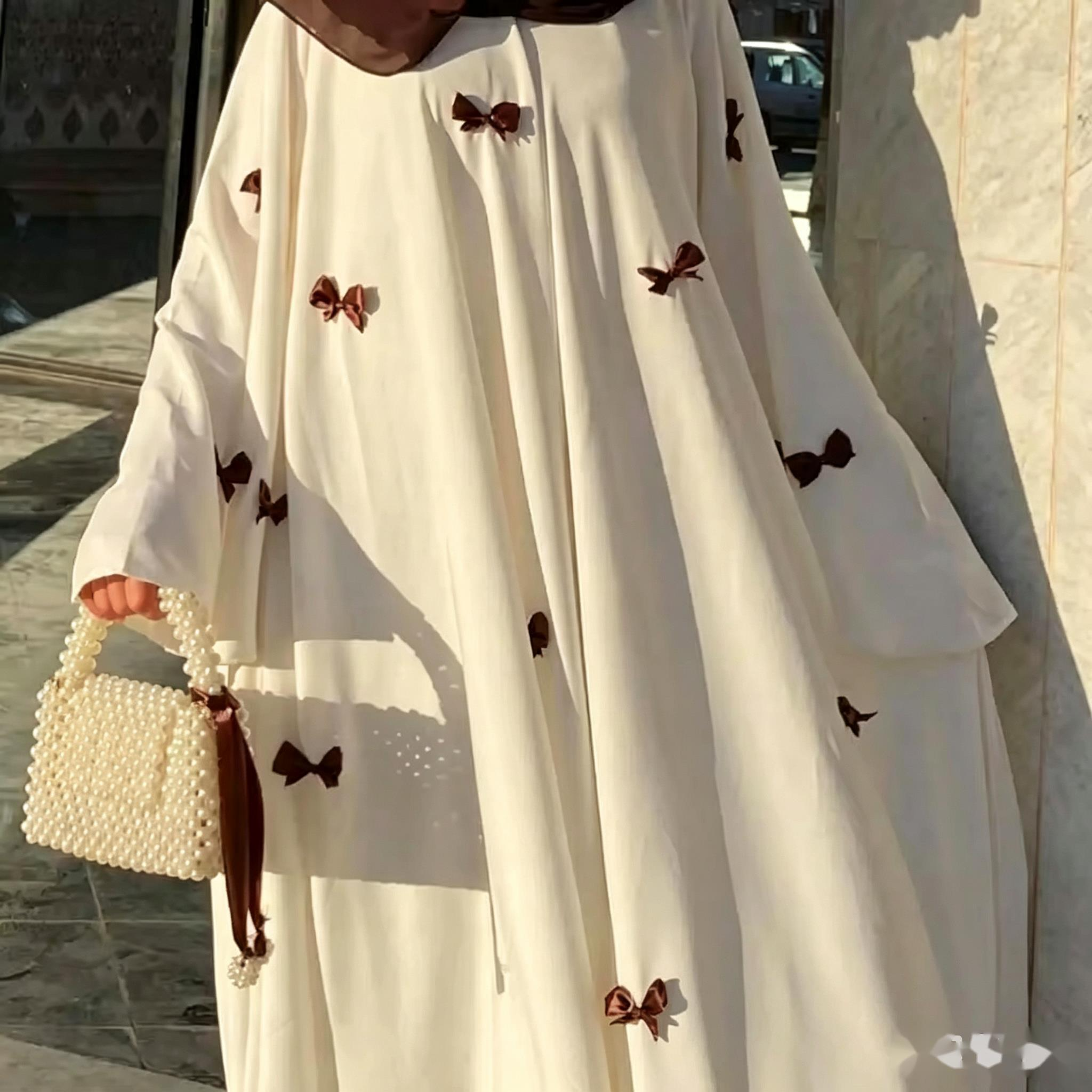 Robe femme Vintage Style doux Robe longue manches bouffantes jupe femme fée comme robes Abaya grande corne manches nœud Robe