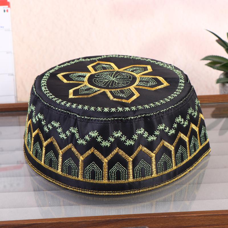1 pièce Bonnet de prière pour homme en coton et polyester brodé, style arabe musulman, pour loisirs, d'Arabie Saoudite, turban, foulard, couvre-chef, bonnet saoudien.