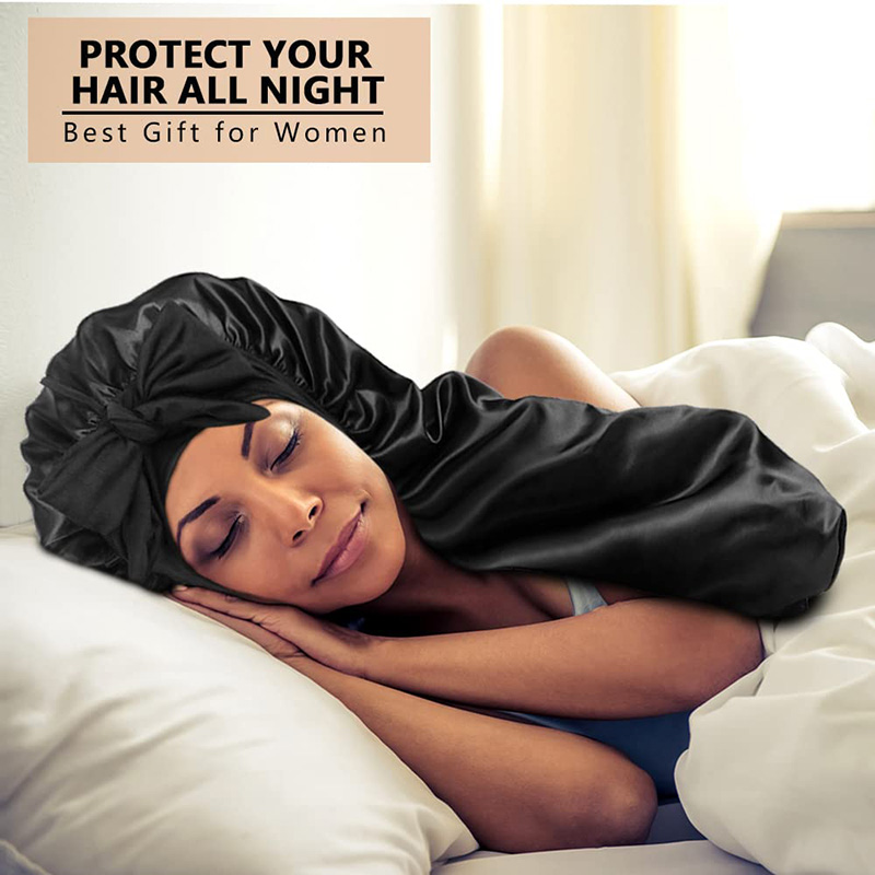 Nouveau Bonnet Long élastique en Satin soyeux, Bonnet de sommeil pour femmes, Bonnets de soins capillaires avec bandeau extensible, Bonnet de sommeil pour tresses, cheveux bouclés